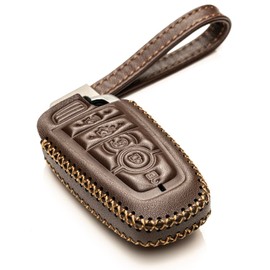 Vitodeco Genuine Leather Smart Key Fob Case Compatible with Ford Mustang 2018-2025, Ford Mustang Mach-E 2021-2025 (5-Button, Brown)
