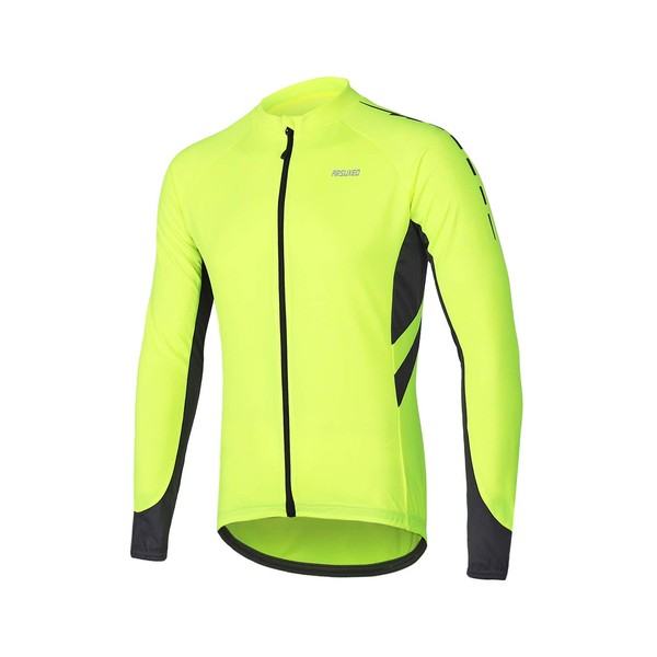ARSUXEO Men's Full Zipper Long Sleeves Cycling Jersey Bicycle MTB Bike Shirt 6030 Green Size L