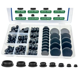 135Pcs Black Silicone Rubber Plugs for Round Holes Grommet Kit, 8 Assorted Sizes (1" 3/4" 5/8" 1/2" 3/8" 5/16" 1/4" 1/5") General Snap Locking Caps for Motorcycle, Furniture, Automotive, Plumbing