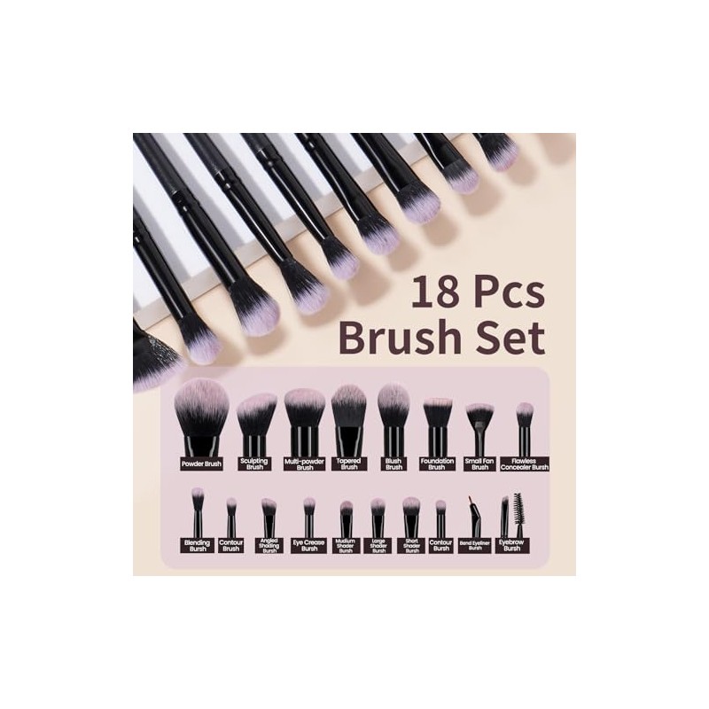 MAANGE 18Pcs Brochas de Maquillaje con Estuche Kit Alta Calidad