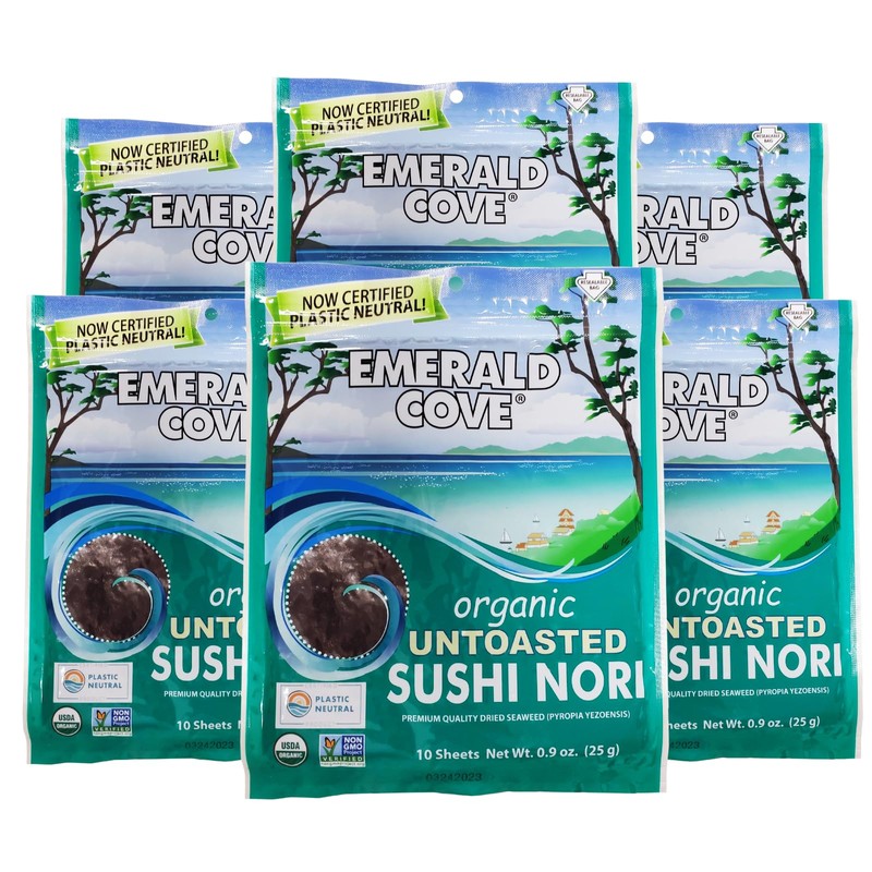 Emerald Cove, Organic Untoasted Nori Sheets Package, 10 Count Sheets,