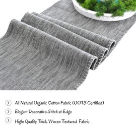 Cotton Table Runner 72 inches Long Decorative Stitched Edge Kitchen Table Runner Bedroom Dresser Scarf Dining Room Table Topper Washable Textured Fabric Runner Furniture Top Cover Grey