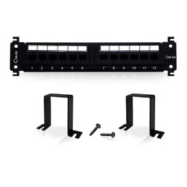 NewYork Cables - Cat6a 12 Port Patch Panel 1U Horizontal, Back Bar, Cable Ties, and Screws | UTP 1U Ethernet Patch Panel, 89 D Bracket Easy Wall Mount | Easy to Patch RJ 45 Ethernet Patch Panel
