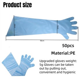 50 Pieces Disposable Long Arm Gloves Plastic Bule, Artificial Insemination Gloves, Long Sleeve Vet Glove, for Veterinary Arm Protection And Cleaning, for Livestock and Life