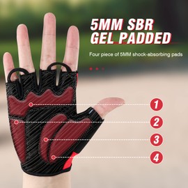 HTZPLOO Bike Gloves Cycling Gloves Biking Gloves for Men Women with Anti-Slip Shock-Absorbing Pad,Light Weight,Nice Fit,Half Finger Bicycle Gloves (Red, Large)