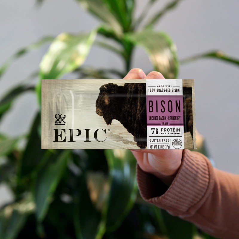 EPIC Bison Bacon Cranberry Bars, Grass-Fed, 12 Count Box 1.3oz