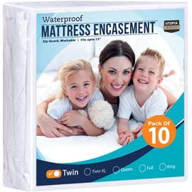 Utopia Bedding Zippered Mattress Encasement Queen (Pack of 10) - 100% Waterproof and Bed Bug Proof Mattress Protector - Absorbent, Six-Sided Mattress Cover