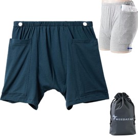 WEEOATAR Incontinence Care Shorts,Fistula Pants,Catheter Underwear Incontinence Pants,Urine Bag Underwear with Double Pockets for Nephrostomy,Foley,Suprapubic&Biliary Catheters(Man Dark Blue,L)