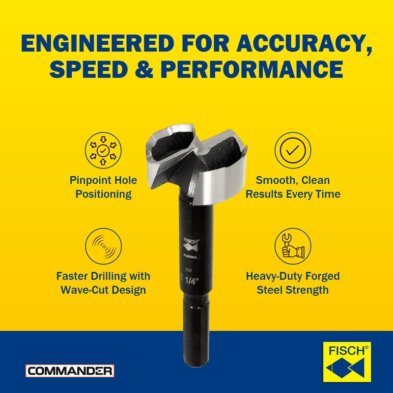 Fisch Black Shark Forged Steel Forstner Drill Bit for Woodworking,