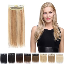 SEGO Clip in Remy Human Hair Extensions 2 Clips Clip in Mini Hairpieces Seamless Invisible Hairpin For Women with Thinning Hair Adding Hair Volume #12P613 Golden Brown&Bleach Blonde 10 Inch 15g