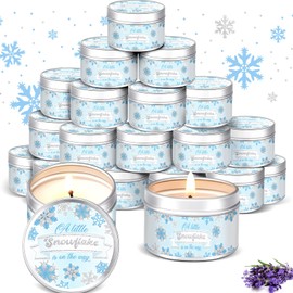 MTLEE 24 Pcs Blue Snowflakes Baby Shower Party Favors Candles Lavender Scented Baby Shower Favors for Guests Rustic Tea Lights Candles Gender Reveal Candle for Baby Shower Return Gifts Girl Boy