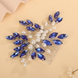 BERYUAN Crystal Rhinestone Hair Comb Rhinestone Pearls Headpiece Teardrop Rhinestone Wedding Hair Accessories for Women (blue)