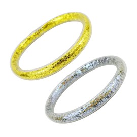 PLOJOP 2PCS Glitter Jelly Bangle Bracelet for Women Glitter Filled Jelly Silicone Bracelets Lightweight Cute Bracelets for Women