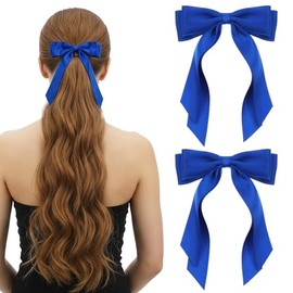2PCS Blue Hair Bow Royal Blue Bows Clip With Ribbon Tails for Hair Accessories Women Girls Wedding Dress Decor Barrettes