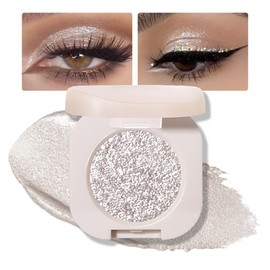 FeiCuiYun Glitter Shimmer Sparkle Eyeshadow Palette Makeup for Older Women, Silver Glitter Shimmer Metallic Holographic Multichrome Cream Iridescent Single Monochrome Eye Shadow Makeup, 12