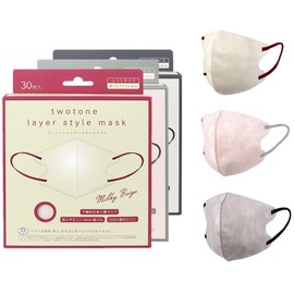 [MASK LABO] ツートーンレイヤースタイルマスク30枚入 バイカラーマスク 3D形状 血色カラー 不織布3層 全国マスク工業会 JIS規格 (ミルキーベージュ, 1)