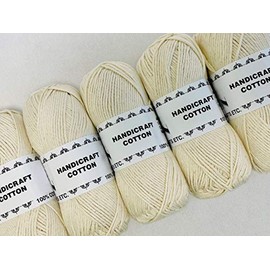 5 x 100g Dishcloth / Craft Cotton Yarn - (Cream)