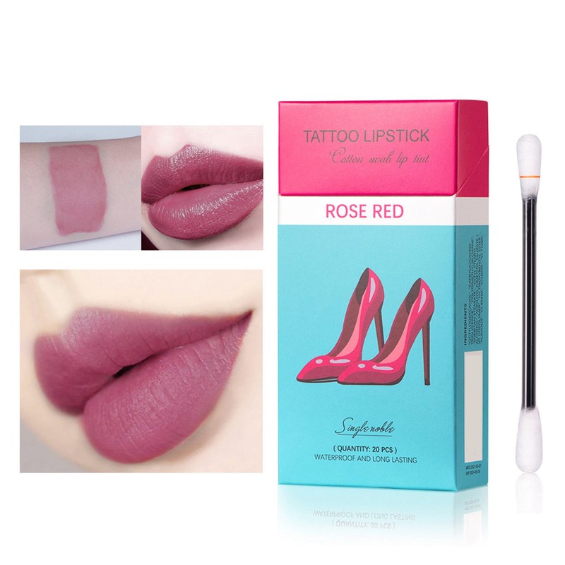 20Pcs/Box Tattoo Lipstick Cotton Swab Lip Tint Waterproof Long-lasting Non-stick