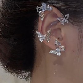 Butterfly Ear Cuff Earrings for Women Gold Ear Cuffs Non Piercing Silver Zircon Butterfly Clip on Earrings Fairy Costume for Woman Butterfly Gifts for Women