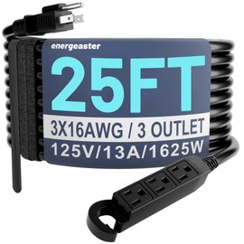 Energeaster 16/3 25 Ft 3 Outlet Extension Cord Outdoor Waterproof, Black Extension Cords with Multiple Outlets, 3 Prong Electrical Cord with Multi Outlet Outside 13A 1625W 16AWG SJTW, ETL Listed