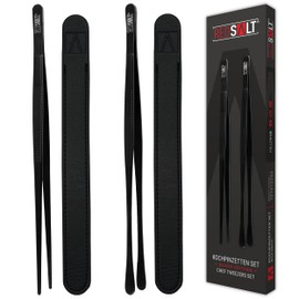 REDSALT® Black Edition Cooking Tweezers Set Black 30 cm | INOX 18/10 Stainless Steel Rustproof Dishwasher Safe PVD Coating | Professional Chef Tweezers Kitchen Grill Gourmet Tongs Kitchen Tweezers