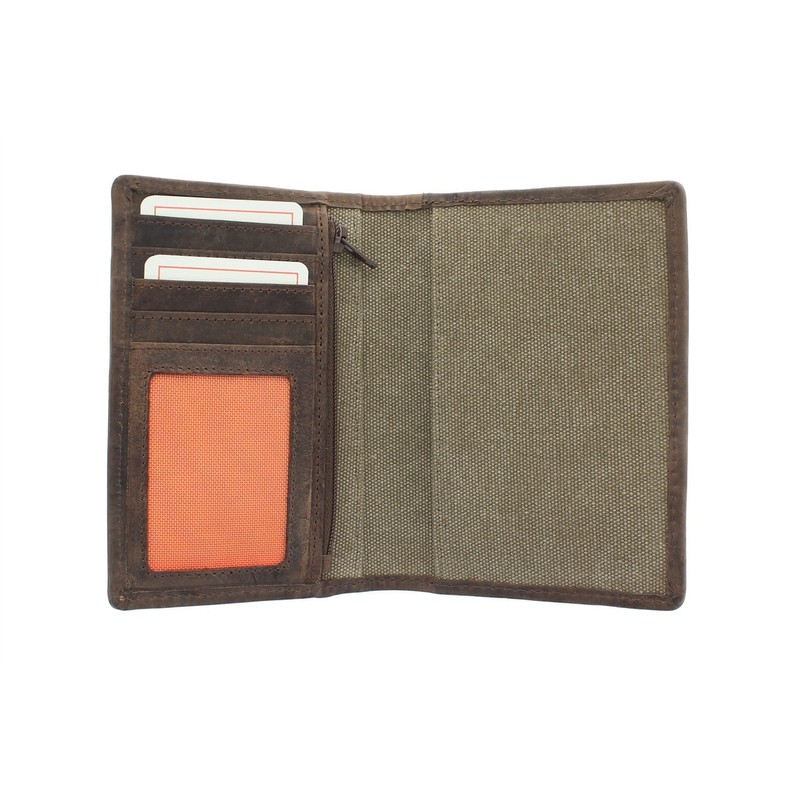 Cactus Mala Canvas/Leather Passport Holder with RFID Protection 216_81 Khaki