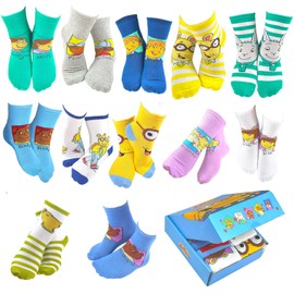DoodleUS Arthur TV Show Fun Silly Kids' Cartoon Socks School Bus Theme - 12 Pack (9-10 Years, Crew_Arthur_4001)