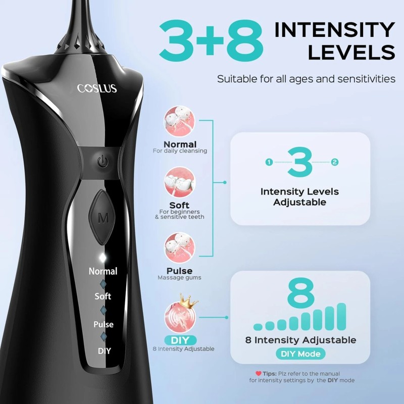 Coslus Water Dental Flosser Pick for Teeth: 4 Modes Cordless