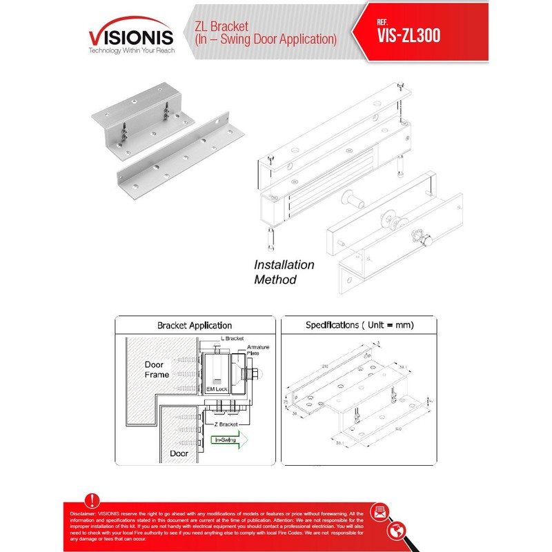 Visionis LZ300 L and Z Bracket 300lbs Electromagnetic Lock for