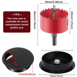 Selutiya 10Pcs Desk Grommet with Hole Saw,60mm Desk Cable Hole Desk Cable Grommet Covers Organize Office and Home Table Cable,Desk Hole Cover,Desk Grommet 60mm(Black)