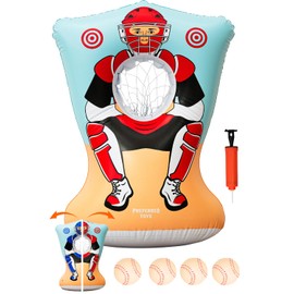 Inflatable Baseball Pitching Target for Kids, Double-Sided Outdoor & Indoor Baseball Training Toss Game, Includes 4 Balls, Air Pump, & Patch Kit