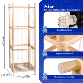 GZQXHOME Stuffed Animal Storage,Wooden Stuffed Animal Holder with Elastic Band,Plushies Organizer for Nursery Play Room Bedroom (Natural)