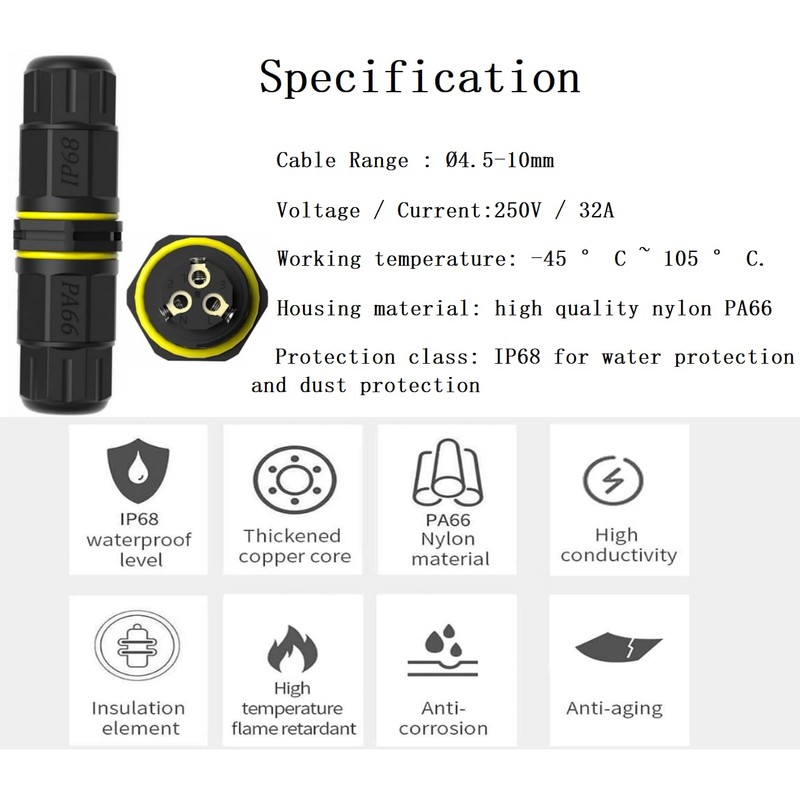 3 Pole Wire Connector Waterproof IP68 External Electrical Junction Box,M20