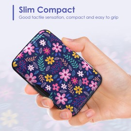 Lauspuck Credit Card Holder Small, Cute Floral Flowers RFID Blocking Wallet Business Travel Metal Slim Mini Aluminum Hard Case for Women Men