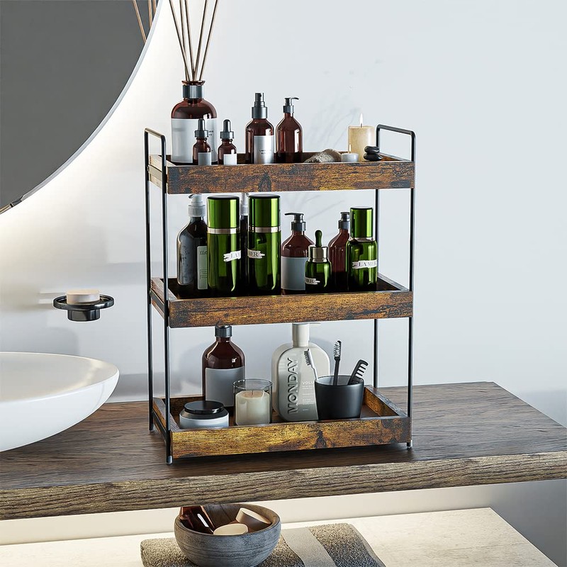 SANRETAHO Bathroom Counter Organizer, 3-Tier Wood Spice Rack Organizer for