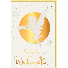 Skorpion Christmas Card Angels, Stars, Natural Cardboard, with Gold Foil - with Envelope