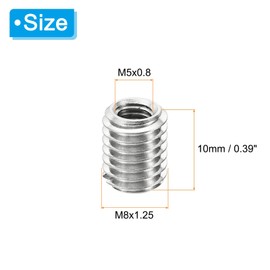 PATIKIL Thread Adapters Sleeve Reducing Nut, 20 Pcs M8x1.25 Male to M5x0.8 Female Repairing Insert Nut Screw Reducer Stainless Steel Fastener 10mm