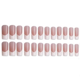 Hkanlre Square Long Press on Nails French Fake Nails Nude Full Cover Xl False Nails for Women and Girls 24PCS