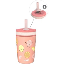 Zak Designs Kelso Tumbler Toddler Cup For Travel or At Home, 12oz Vacuum Insulated Stainless Steel Sippy Cup With Leak-Proof Design is Perfect For Kids (Happy Fruit)