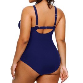Daci Traje de baño de una pieza para mujer, talla grande, control de abdomen, traje de baño clásico fruncido, Azul marino, 16 Plus