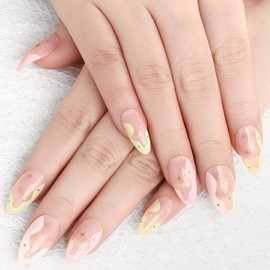 Sethaxy French Nail Tips, Short Almond, Press On Nail, Star Pattern, Rhinestone 3D Nails, Heart, Dots, Glitter, Faux-nails, Simple, Glossy, Fake Nails, Cute, Clear, Self Nail, Egg Shape, Pack of 24,