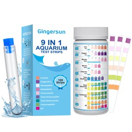 Gingersun 100 Strips Pack 9 in 1 Aquarium Test Kit, Fish Tank Test Strips, Freshwater Aquarium Test Kit to Detect Fe Cu pH Nitrite Nitrate Chlorine Carbonate Total Alkalinity Hardness