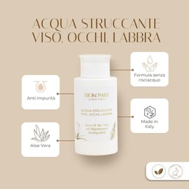 BIOKOSMO - italian roots - Make-up-Wasser für Gesicht, Augen, Lippen. Aloe Vera Saft und Bioverfügbare Spurenelemente, 250 ml, hergestellt in Italien und tierversuchsfrei