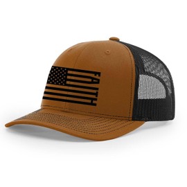Trenz Shirt Company Mens Christian Hat American Flag Faith Jesus Embroidered Trucker Hat, Caramel/Black