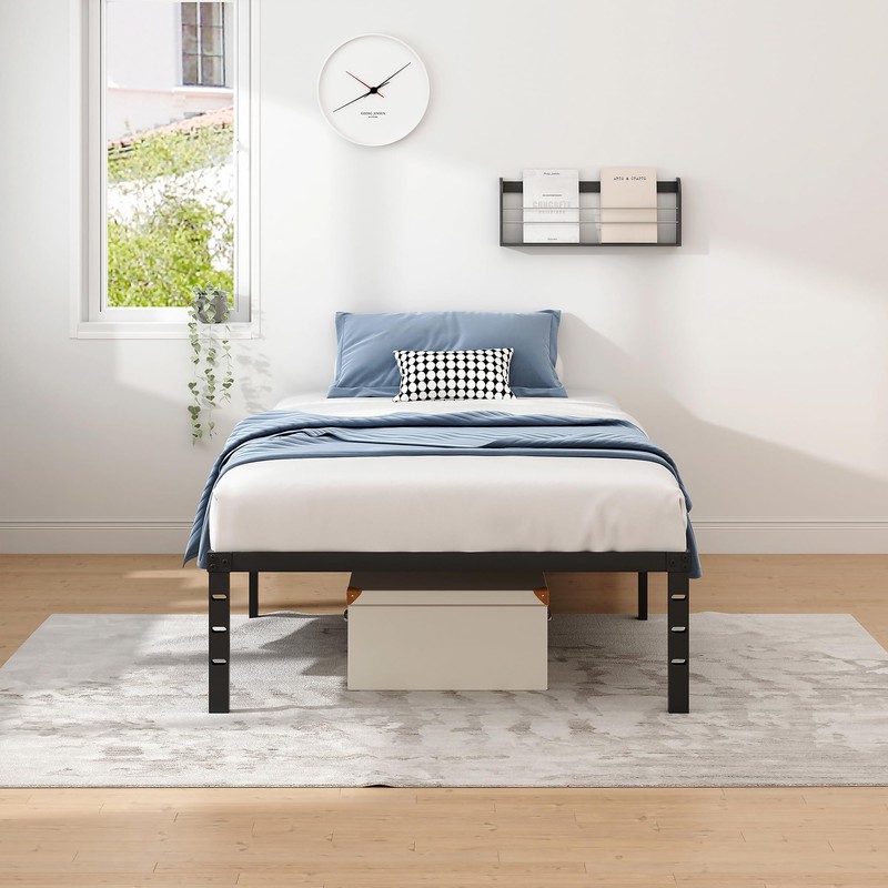 NEW JETO Metal Bed Frame,Twin Size Bed Frame with Storage