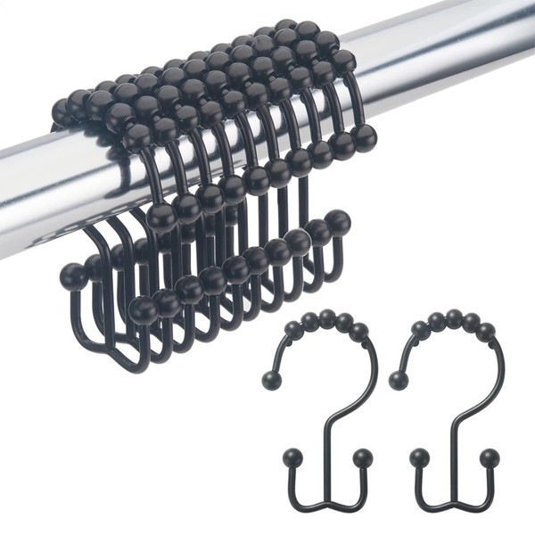 Amazer Shower Curtain Rings, Rust-Resistant Metal Double Shower Hooks for