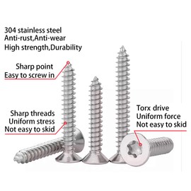 M4 x 40 mm Torx Countersunk Wood Screws 304 Stainless Steel Self-Tapping Screws for Wood Full Thread Woodworking Fixing (Pack of 40)