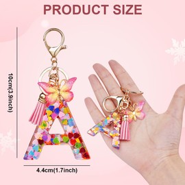 OSDUE Fashion Alphabet Initial Letter Keychain, Women Tassel Butterfly Pink Purple Cute Car Keyrin, Pink and Gold Resin Alphabet Keychain, Tassel Butterfly Pendant Key Ring for Wallet (A)