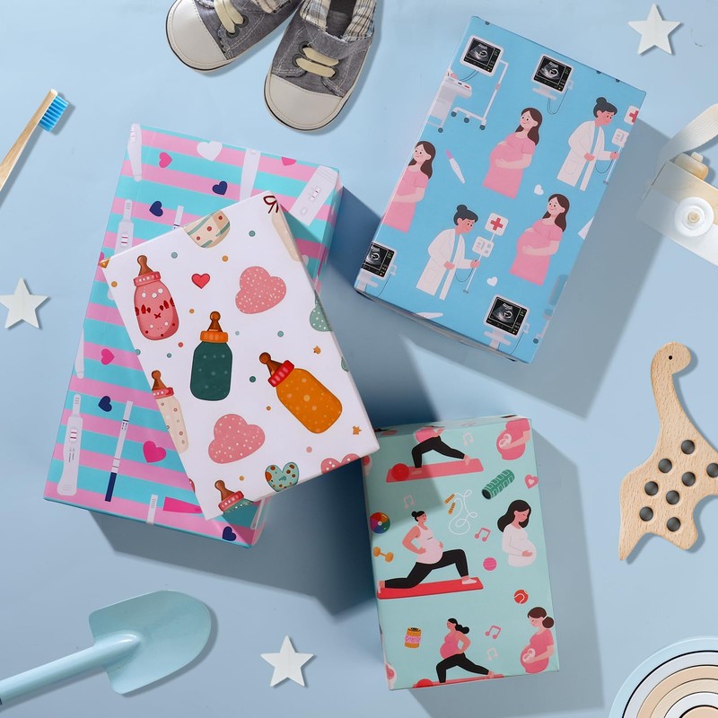 Pregnancy Wrapping Paper 12 Sheets Unique Maternity Themed Designs Gift