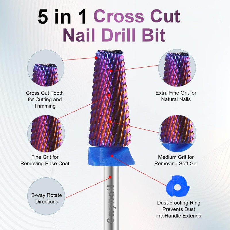 5 in 1 Cross Cut Nail Drill Bit, Tungsten Carbide